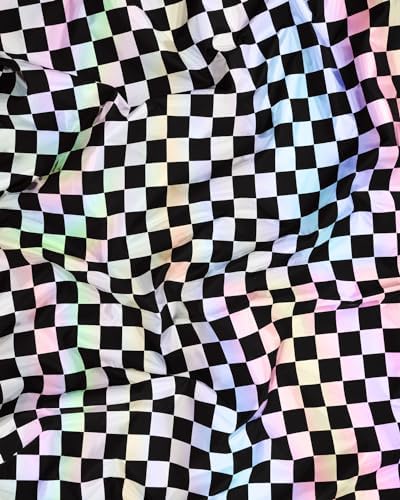 Xo Fetti Black Iridescent Checkered Tablecloth - 9ft x 4ft