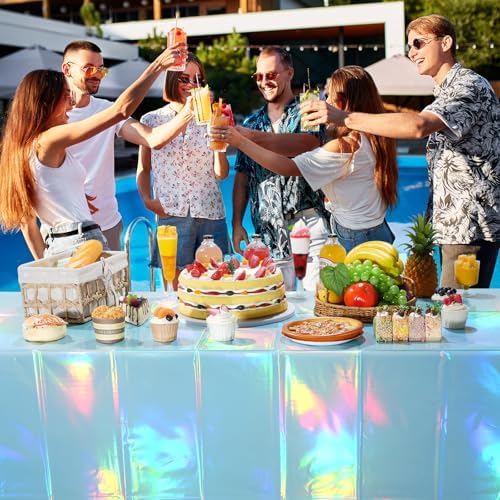 3 Pack Iridescent Light Blue Tablecloths for Parties