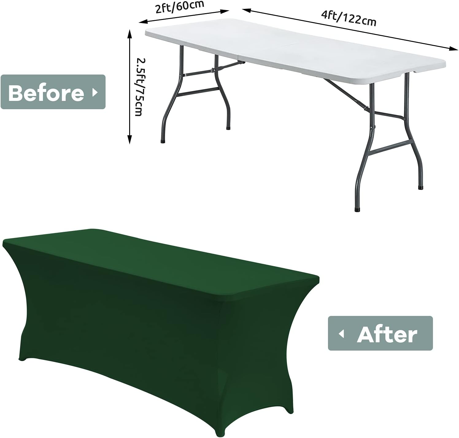 CWK 6FT Waterproof Stretch Spandex Table Cover - Blackish Green