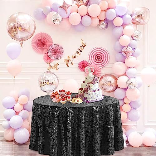 Pufogu 50 Inch Round Black Sequin Tablecloth