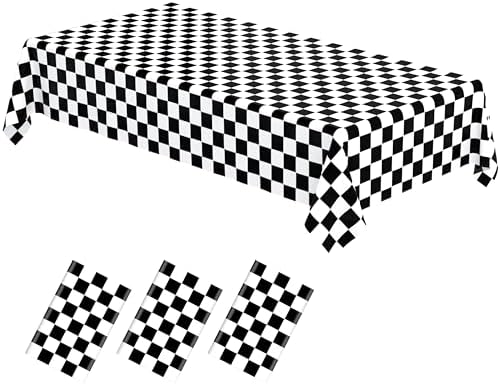 3 Pack Black and White Checkered Tablecloths for Parties