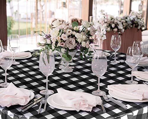 Disposable Checkered Round Tablecloth 84 Buffalo Plaid 6 Pieces