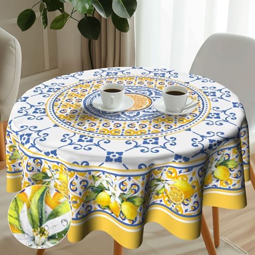 Imiss Lemon Yellow 60 Inch Round Tablecloth Boho Floral Design