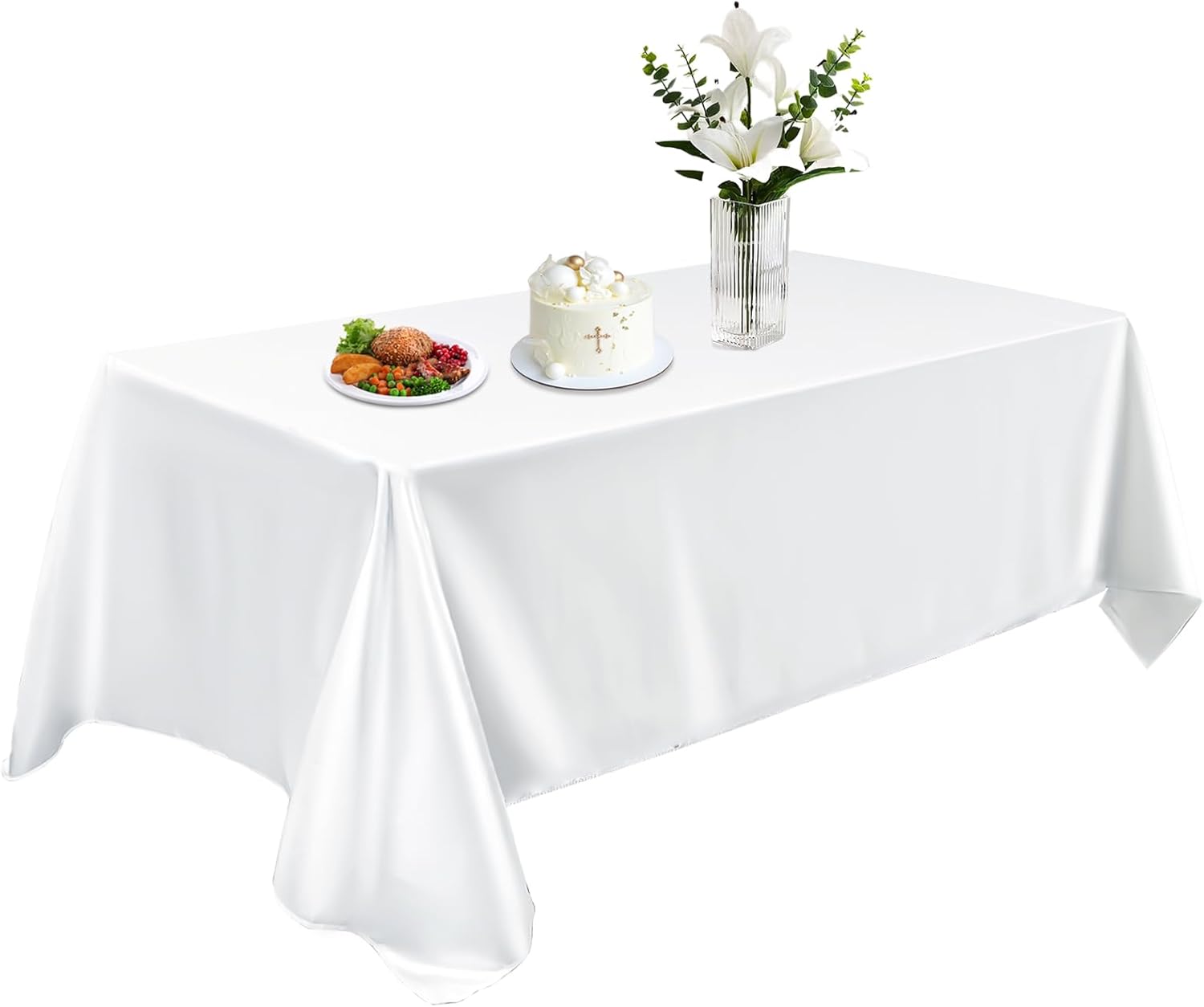 KINREEB Satin Table Cloth 58x102 Inch White