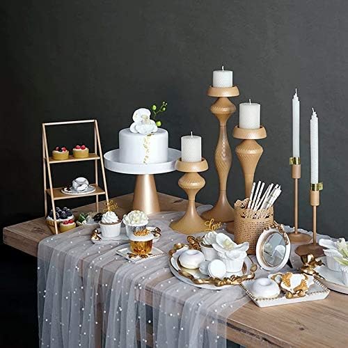TIMECOSY White Pearl Tulle Tablecloths 6 Pieces 10ft Veil for Wedding