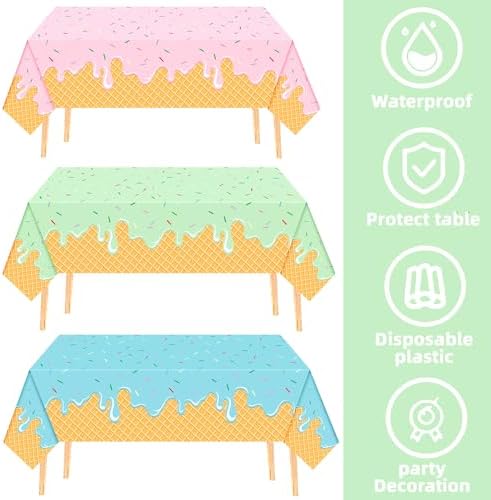 UROINEPA Ice Cream Party Decorations 3Pcs Tablecloths