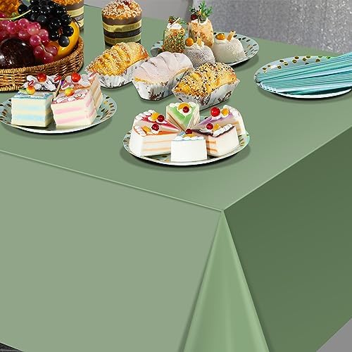 6 Pack Sage Green Plastic Tablecloths for Rectangle Tables