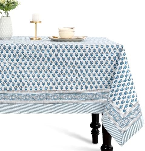 CPC Cotton Print Club 60x60 Inch Apatite Blue Tablecloth