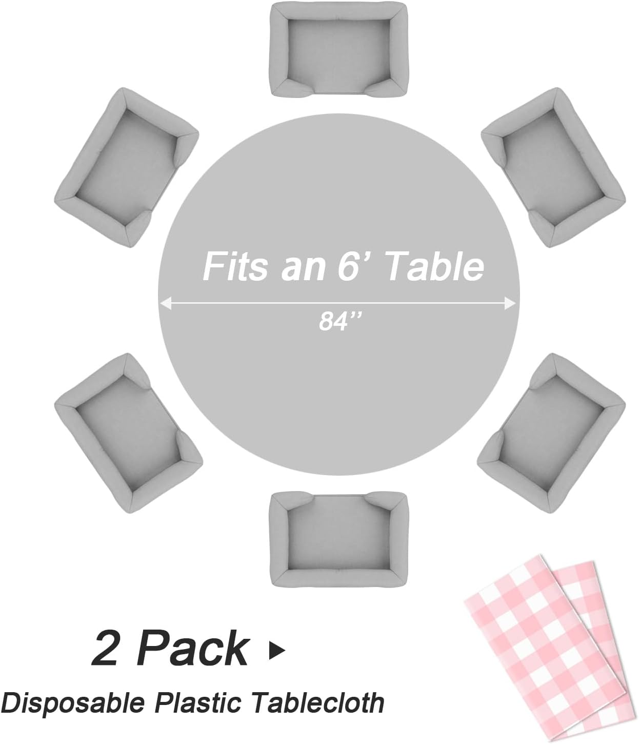 QIKSION Pink Gingham Tablecloth 2 Pack 84 Inch Disposable for Parties