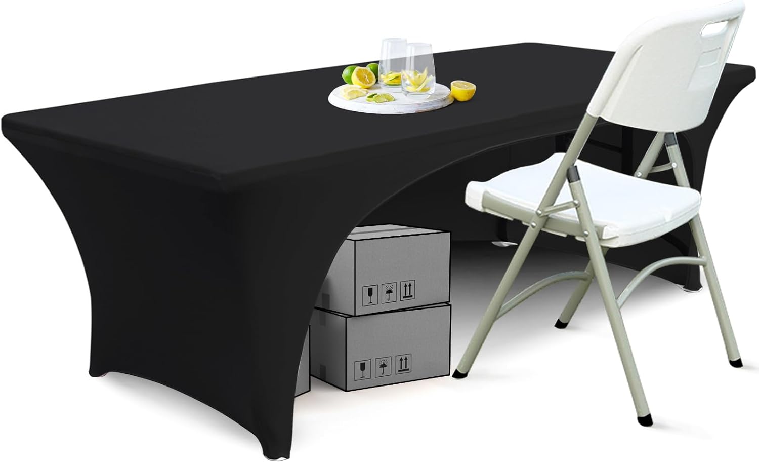 ABCCANOPY Spandex Open Back Table Cover 8ft Black Fitted Tablecloth Stretch Spandex Table Topper