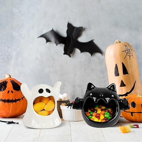 Kolewo4ever 4 Piece Halloween Candy Dish Holder Ceramic Bat Ghost Shape