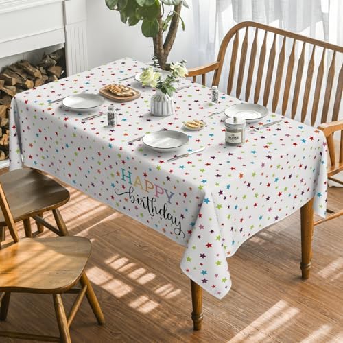 Horaldaily White Birthday Tablecloth 60x84 Inch