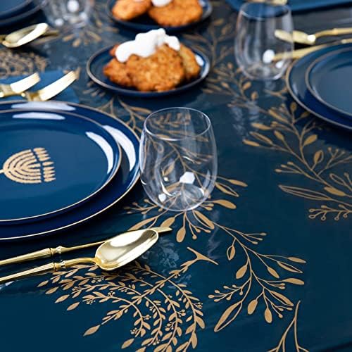EcoQuality Hanukkah Tablecloth Rectangle Blue Gold 54x108 Inch