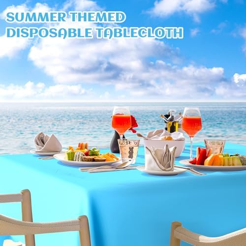 Kinlop 12 Pcs Plastic Sky Blue Tablecloths for Parties