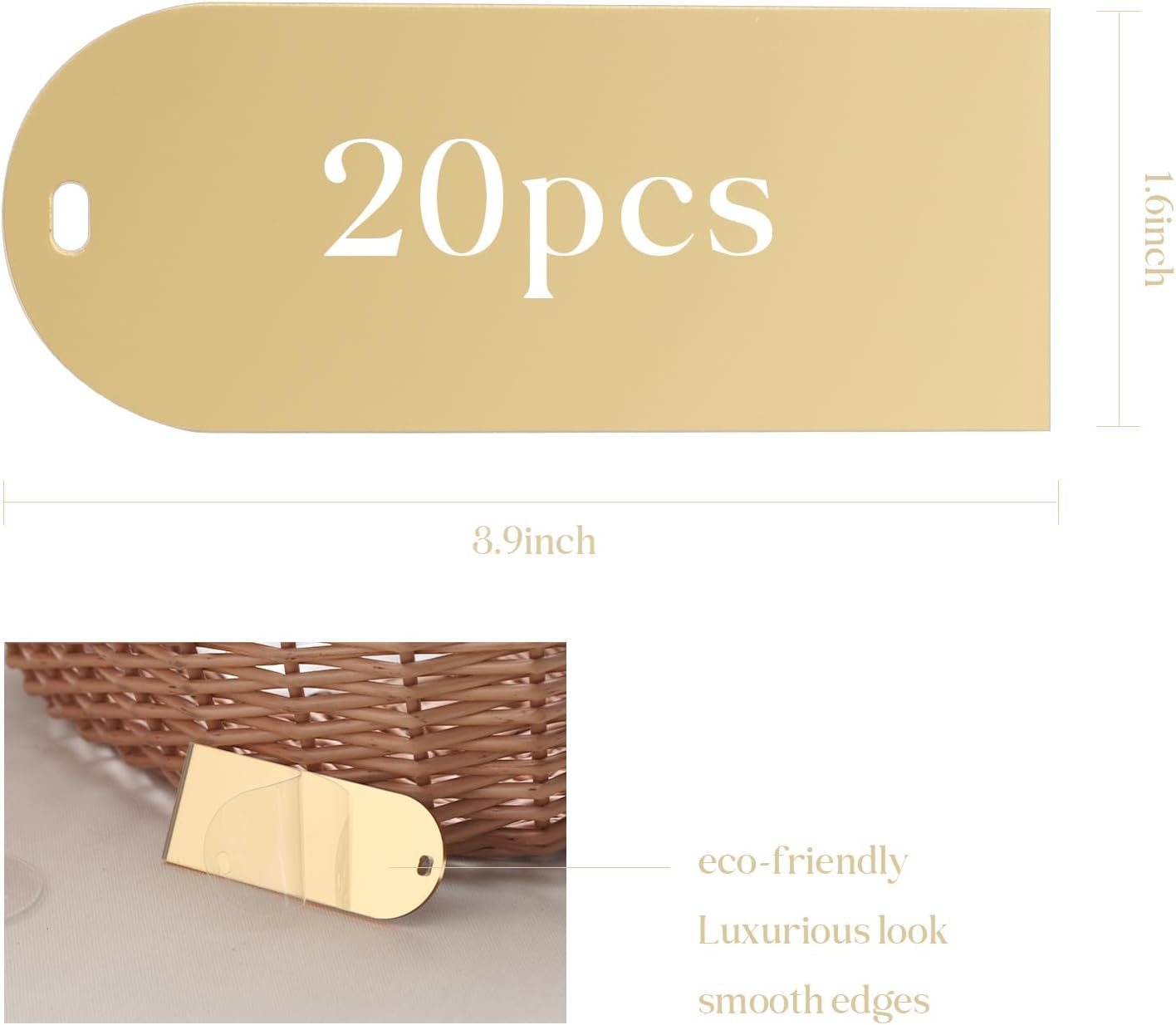 UNIQOOO 20 Pcs Mirror Gold Acrylic Place Cards for Events