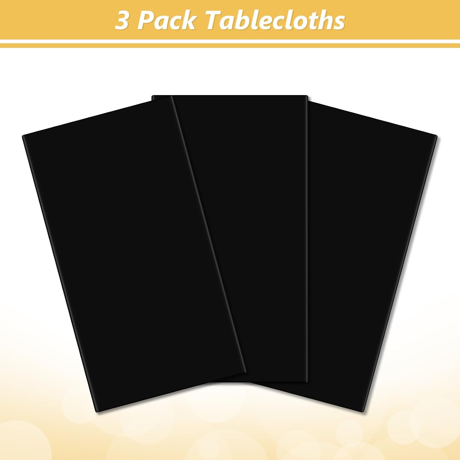 3 Pack Black Plastic Tablecloth for Rectangle Tables