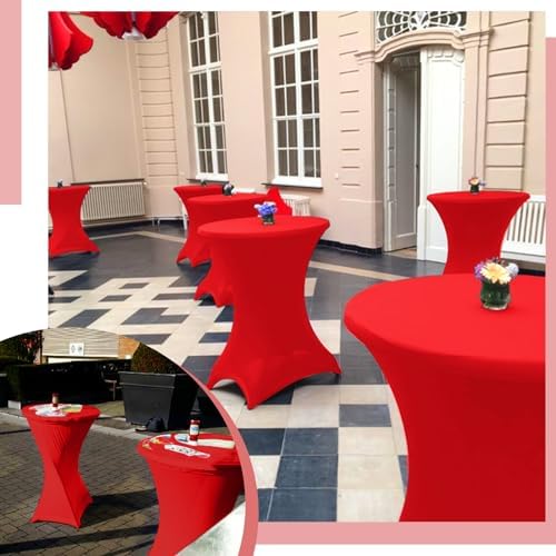 6 Pack Red Spandex Stretch Cocktail Table Covers for Round Tables