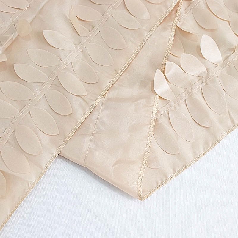 Balsa Circle 132 Inch Beige Taffeta Tablecloth Leaf Petals Design