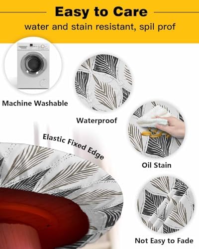 Classic Geometric Grey Round Waterproof Table Cover for Indoor Outdoor Use