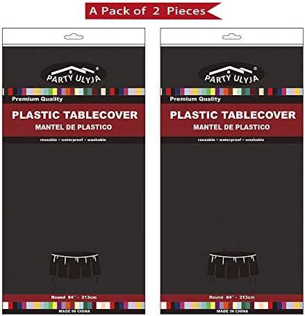 Black Plastic Tablecloths 2 Pack for 84 Inch Round Tables