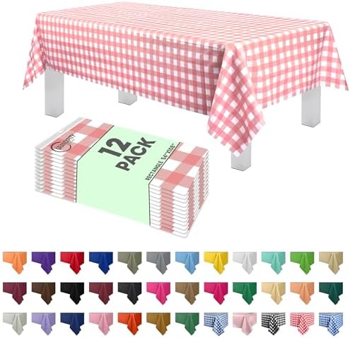Grandipity 12 Pack Pink Checkered Tablecloths 54x108 Inch