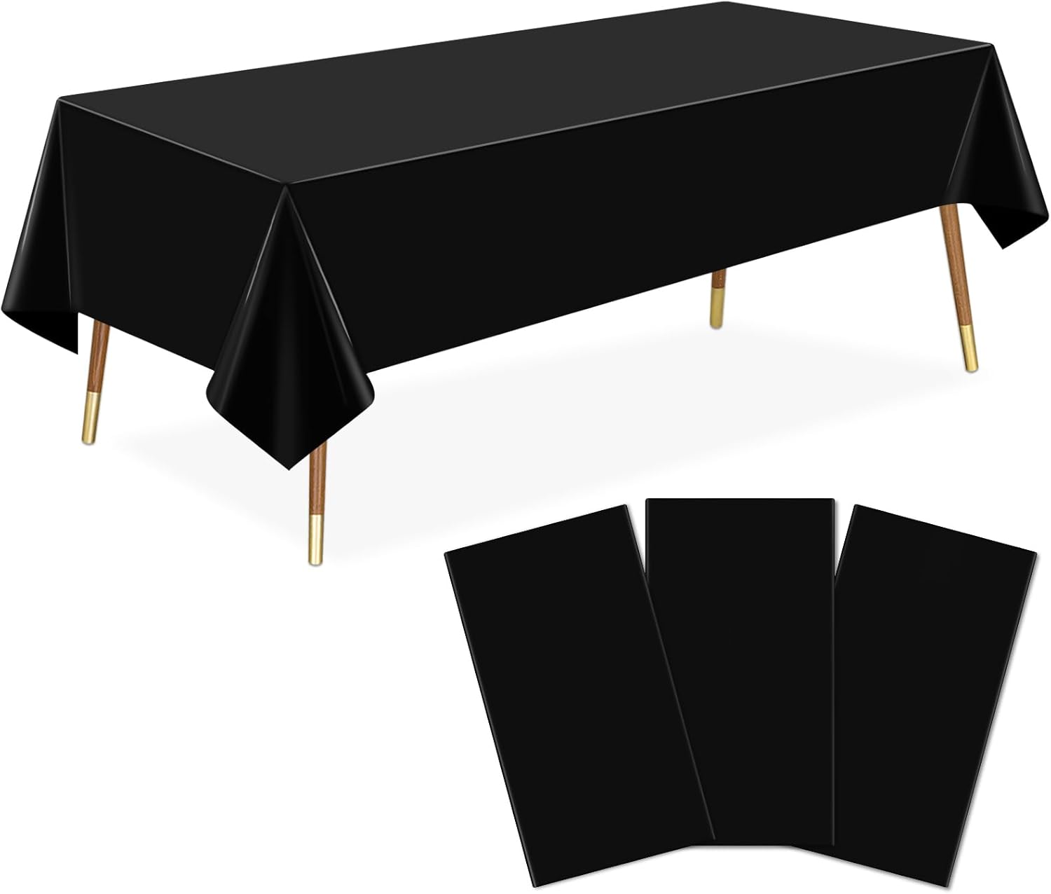 3 Pack Black Plastic Tablecloth for Rectangle Tables
