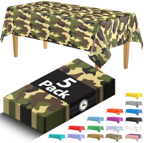 5 Pack Premium Camo Plastic Tablecloth - 108 x 54 in