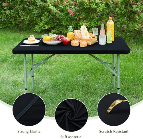 2 Pack Stretch Spandex Tablecloths 42x72 Inch Black Fitted Elastic Table Cover for Tables