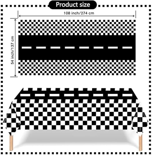 Kesfey 3 Pack Race Car Tablecloths 54x108 Inch Checkered Flag Party Decor
