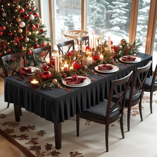 1 Pack Black Spandex Tablecloth for 6 Foot Rectangle Table with Pleated Skirt