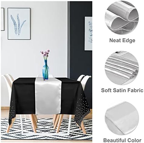 8Pack Black Silver Dot Tablecloths and Satin Runner Set for Events