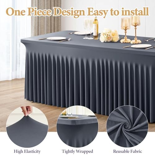 Shillance 2 Pack Grey Spandex Tablecloths for 6 Foot Rectangle Table