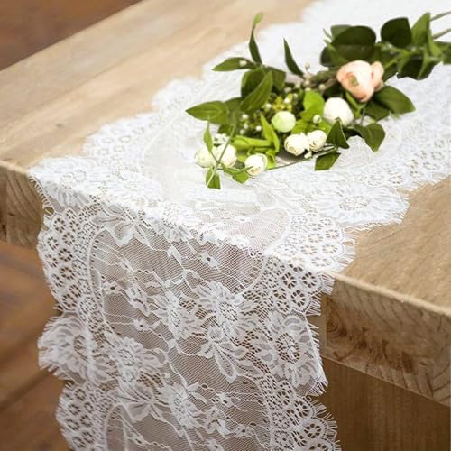 4 Pcs White Lace Table Runners 14x120 Inch Vintage Boho Table Runner for Wedding Bridal Shower Decor