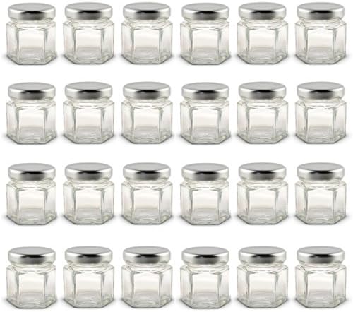 15 Oz Hexagon Glass Jars with Silver Lids Pack of 24