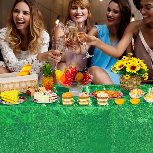 3 Pack Iridescent Green Plastic Tablecloths for Party Decorations