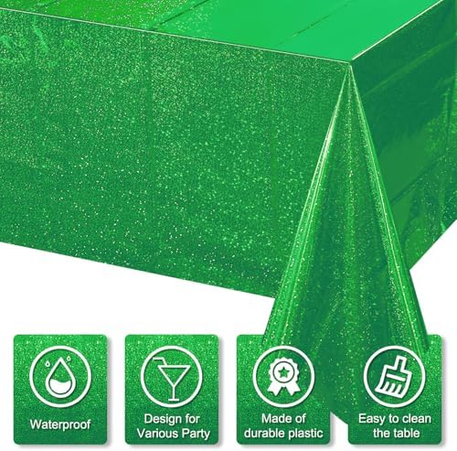 3 Pack Iridescent Green Plastic Tablecloths for Party Decorations