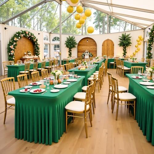 4 Pack Emerald Green Spandex Tablecloths for 6 Foot Tables