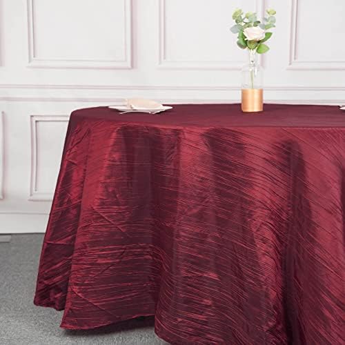 120 Inch Burgundy Accordion Crinkle Taffeta Round Tablecloth
