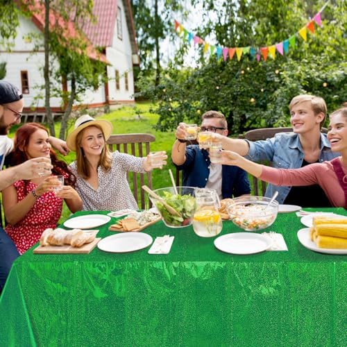 3 Pack Iridescent Green Plastic Tablecloths for Party Decorations