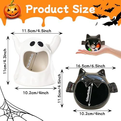 2 Pack Halloween Candy Bowls with Ghost and Bat Designs