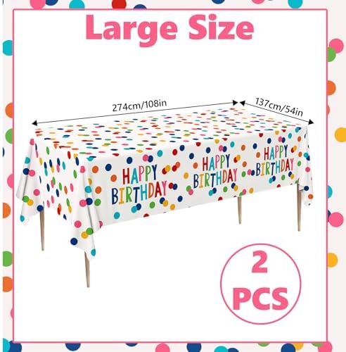 2Pack Happy Birthday Tablecloths for Party and Baby Shower Decoration 108x54 Inches
