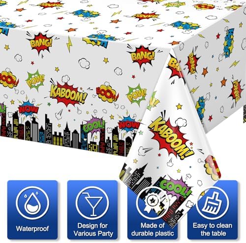 3Pcs Hero Themed Birthday Tablecloths 54x108 Inch Disposable Plastic Table Covers for Kids Party Decorations