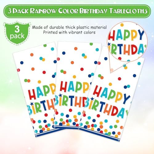 3 Pack Happy Birthday Tablecloths with Polka Dots