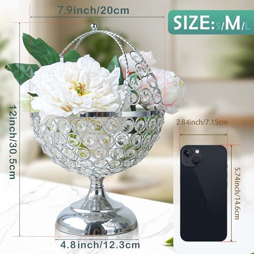 Crystal Candy Bowl Holder Decorative Fruit Bowl Stand Flower Basket Ornament Table Centerpiece Silver