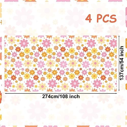 Augisteen Groovy Daisy Pattern Tablecloths 54x108 Inch 4 PCS
