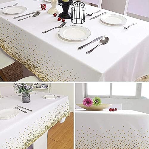2 Pack White Gold Plastic Tablecloths for 54x108 Tables