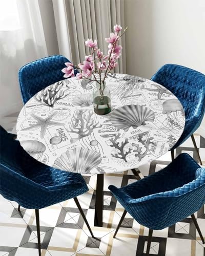 Grey Jellyfish Round Waterproof Table Cover Fitted Tablecloth