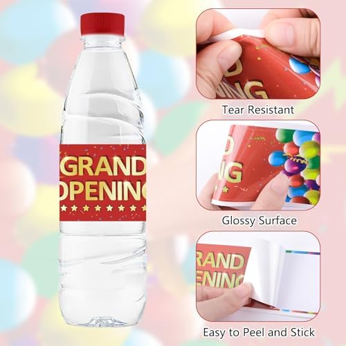 50Pcs Grand Opening Water Bottle Labels Red Waterproof Stickers for Ceremony Favors