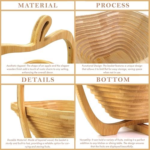 RoyalHouse Bamboo Foldable Fruit Bowl Apple Shape