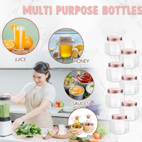 Dandat 50 Pcs 3 Oz Hexagon Plastic Jars With Rose Gold Lids